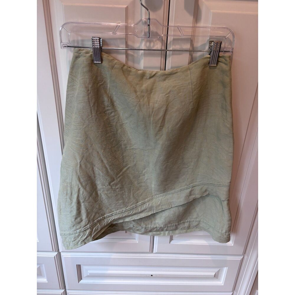 Tommy Bahama Silk Linen Skirt Womens 2 Sage Green Asymmetrical Wrap Mini